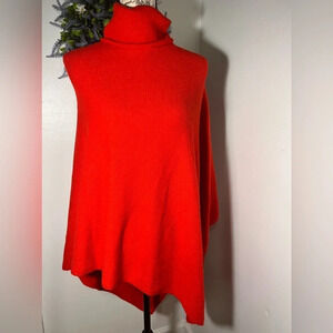 Anne Klein, XS-S, red, slightly ribbed,turtleneck, asymmetrical hem,poncho